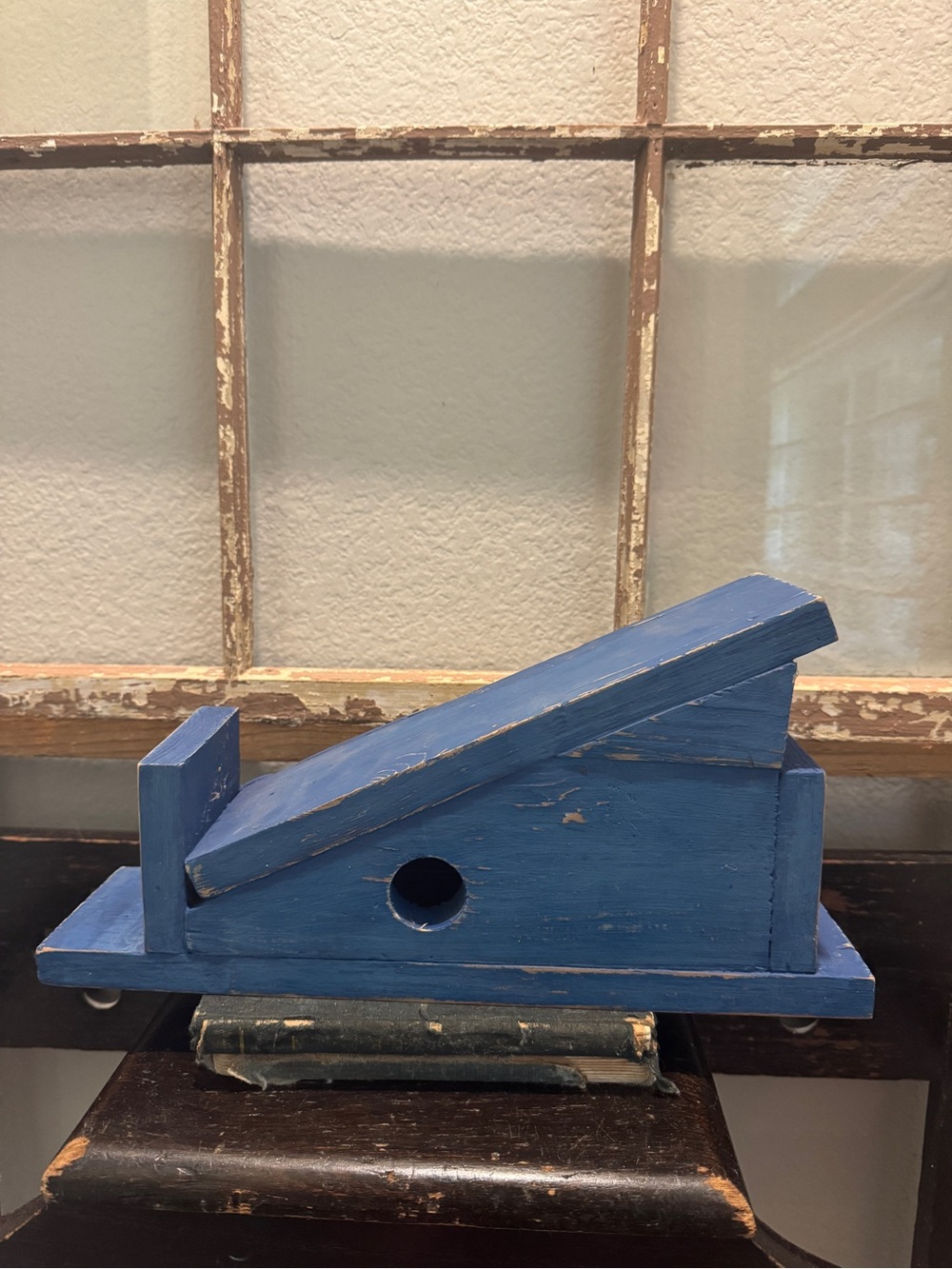 Vintage Hand-Painted Blue Wooden Decorative Birdhouse